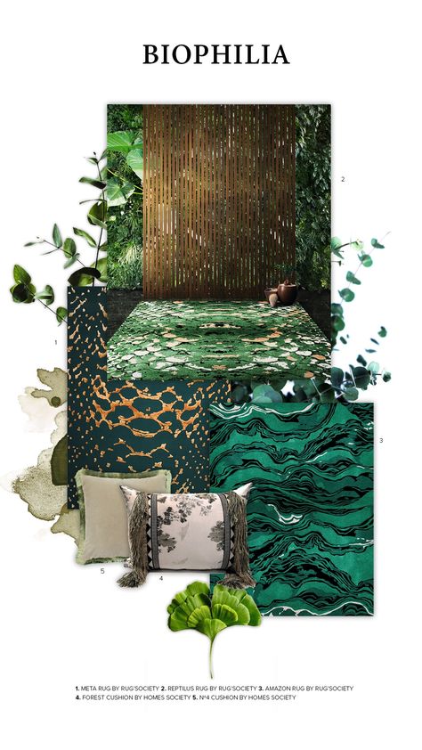 Biophilia Trend is an ode to Mother Earth, a reflection on Nature as a box full of surprises. Mood Board Interior, 포트폴리오 레이아웃, Estilo Tropical, Material Board, Concept Board, Interior Design Mood Board, Mood Board Inspiration, Mood Board Design, Mood Board Fashion