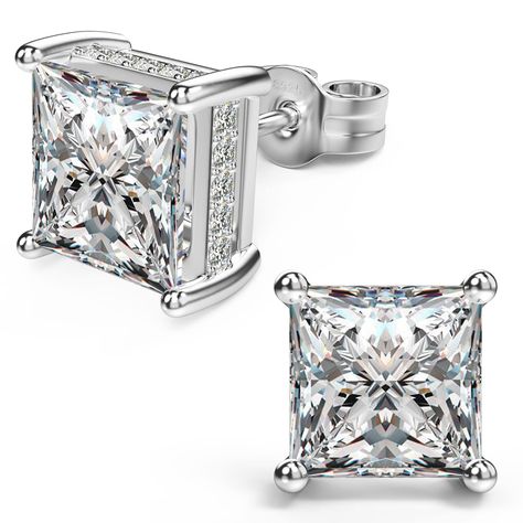 PRICES MAY VARY. 💎Stud Earrings Material💎 18k white gold plated princess cut 925 sterling silver fake diamond CZ stud earrings, nickel-free, and lead-free hypoallergenic earrings. The best choice for sensitive ears. 💎Stud Earrings Size💎 4mm (0.5ct), 5mm (1ct), 6mm (1.5ct), 7mm (2.0ct), 8mm (2.5ct), Post length: 11mm / 0.43inch. Sterling silver stud earrings will always be sparkly and never tarnish. perfect size as stud earrings for both women and men, perfect for those who have multiple pier Womens Earrings Studs Silver, Squar Diamond Earrings, Cz Earrings Studs, Clean Diamond Earrings At Home, Moisannite Earrings, Fake Diamond Earrings, Earrings Square, Fake Diamond, Princess Cut Gold