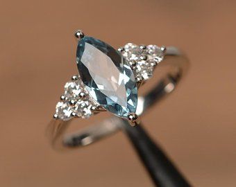 Sparkly Rings, Elegant Rings, Blue Aquamarine Ring, March Birthstone Ring, Marquise Ring, Engagement Rings Marquise, Alexandrite Ring, Aquamarine Engagement Ring, London Blue Topaz Ring