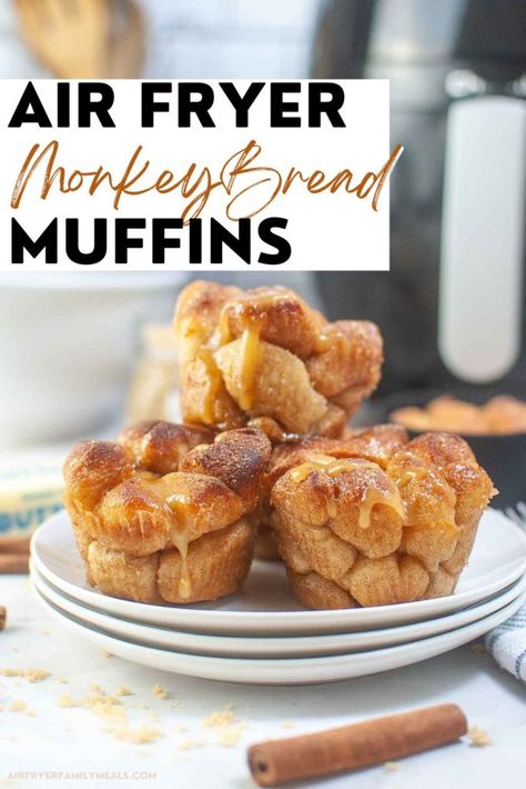 Easy and Delicious Air Fryer Monkey Bread Muffins Banana Muffins In Air Fryer, Air Fryer Monkey Bread With Canned Biscuits, Mini Monkey Bread Muffins, Air Fryer Monkey Bread, Monkey Bread Camping, Chunky Monkey Muffins, Monkey Bread Muffins, French Toast Muffins, Air Fryer Cooking Times