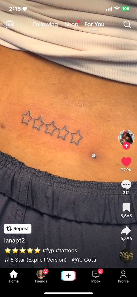 5 Star Tattoo Black Women, Star Lower Back Tattoos, Five Star Tattoo, 5 Stars Tattoo, 5 Star Tattoo, Small Neck Tattoo, Small Neck Tattoos, Arm Sleeve Tattoos For Women, Star Tattoo