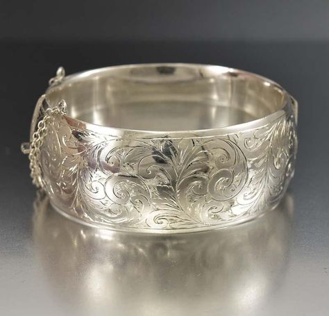 Engraved Bangle Bracelet, Vintage Jewelry Rings, Engraved Bangle, Antique Jewellery Online, Silver Cuff Bangle, Vintage Jewellery Rings, Silver Bangle Bracelet, Sterling Silver Bangle Bracelets, Sterling Silver Bangle