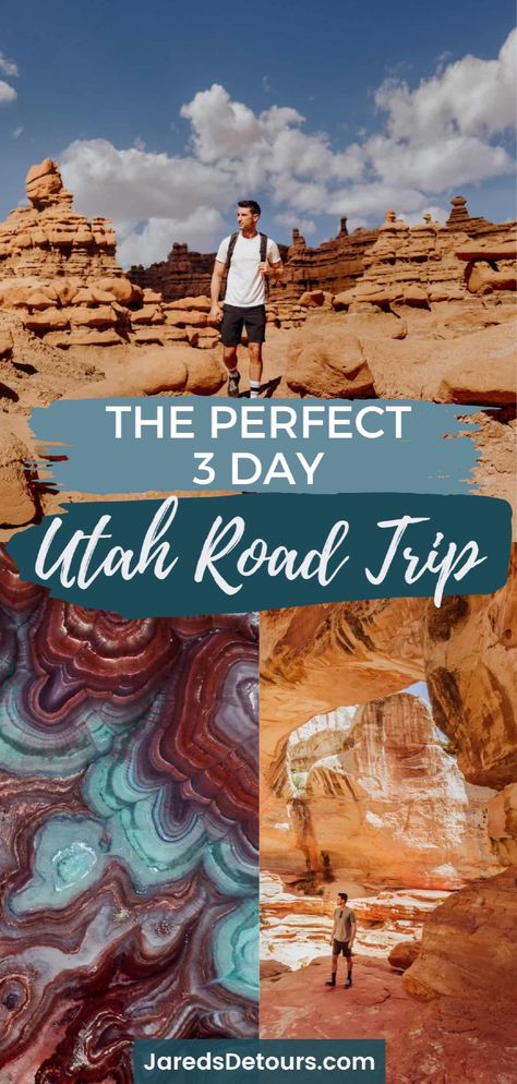 Plan your Utah vacation and avoid the crowds with our 3 day Utah road trip itinerary filled with hidden gems. Beginning in Salt Lake City, you’ll discover Goblin Valley State Park, Hanksville, Bentonite Hills and Capitol Reef. Discover amazing Utah hikes and things to do in Utah with our Utah road trip map. Utah travel, US destinations, North America travel Kanara Falls Utah, Bentonite Hills Utah, Utah Honeymoon, Bentonite Hills, Utah Itinerary, Hanksville Utah, Arches Park, Utah Hiking, Utah National Parks Road Trip