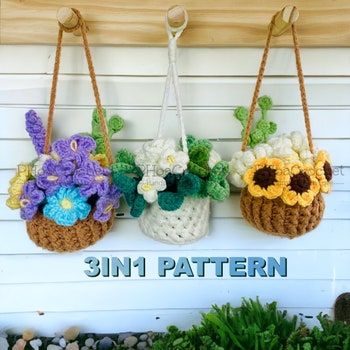 PHoaCrochet - Etsy Norway Crochet Pattern Sunflower, Plant Crochet Pattern, Hanging Basket Crochet, Plant Crochet, Crochet Plants, Ornament Crochet, Rose Basket, Hanging Crochet, Crochet Cardigan Pattern Free