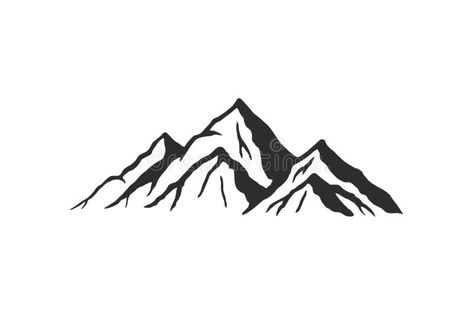 Mountain silhouette - vector icon. Rocky peaks. Mountains ranges. Black and white mountain icon royalty free illustration Mountain Range Silhouette, Mountain Sillhoute, Rocky Mountains Tattoo, Rocky Mountain Tattoo, Mountain Range Drawing, Mountain Vector Illustration, Mountain Black And White, Black And White Mountains, Line Drawing Simple