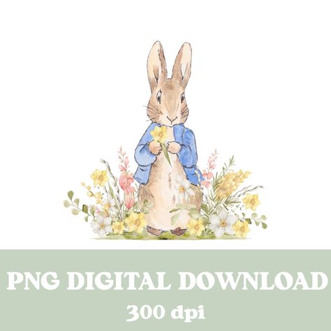 Peter Rabbit Illustration, Lapin Art, Peter Rabbit Party, Easter Treat Bags, Peter Rabbit And Friends, Rabbit Illustration, Flowers Png, Rabbit Baby, Blue Bunny