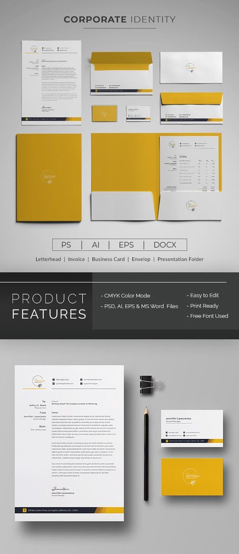 Corporate Identity Pack. Corporate Identity for any personal or commercial activities. This Identity set will help you in your business to save time for all in one package, also organize you attributes and entity data for corporate environment. All of items are fully editable; you can change the color to match your brand, if you want. INVOICE EXCEL, invoice word, letterhead, letterhead word, office id card, presentation folder, professional, stationery, stationery pack, visual identity Corporate Folder Design, Corporate Folder, Word Office, Corporate Stationary, Corporate Stationery, Presentation Folder, Folder Design, Professional Presentation, Corporate Branding