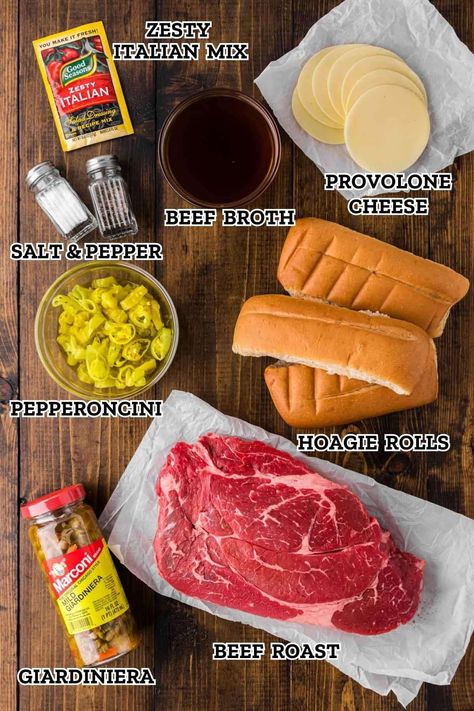 Crockpot Pepperchini Roast, Italian Beef Sandwiches With Giardiniera, Pepperocini Roast Crockpot Italian Beef, Italian Beef Crockpot Giardiniera, Italian Beef Party Ideas, Easy Italian Beef Recipes, Hot Italian Beef Sandwiches Crockpot, Homemade Italian Beef, Crockpot Italian Beef Sandwiches