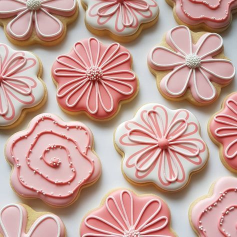 Spring Cookie Decorating Ideas, Flower Sugar Cookies, Valentine Sugar Cookies, Royal Iced Cookies, Sugar Cookie Royal Icing, Enjoy Your Meal, Iced Sugar Cookies, Spring Cookies, Sugar Cookie Designs