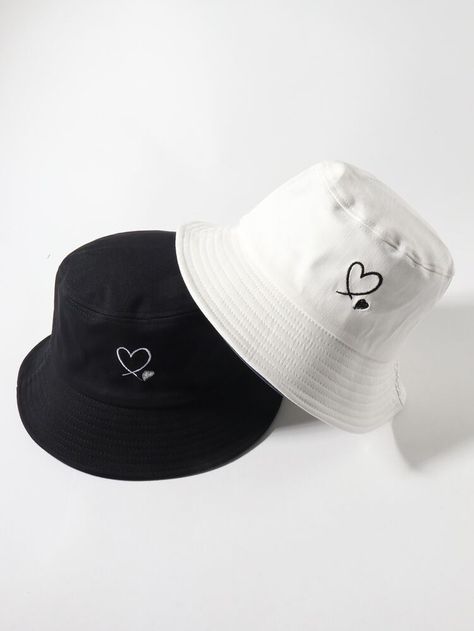 Free Returns ✓ Free Shipping On Orders $49+ ✓. 2pcs Couple Heart Embroidery Bucket Hat- Hats at SHEIN. Bucket Hat Outfit, Couple Heart, Bucket Hat Fashion, Italian Summer Outfits, Hat Aesthetic, Luxury Hats, Black Bucket Hat, Fall Wardrobe Essentials, Mens Bucket Hats