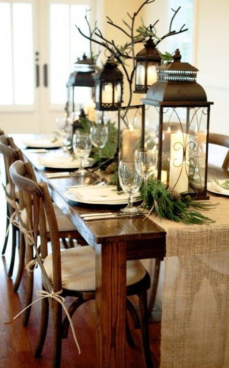 Winter Decorations – Winter Table Ideas & More!  | Winter Table Decorations, Burlap Runner, Deco Table Noel, Tafel Decor, Room Refresh, Christmas Tablescape, Winter Table, Christmas Runner, Christmas Tablescapes