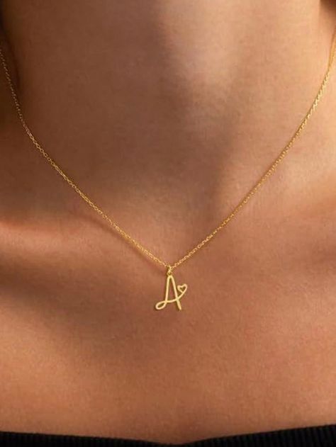 1pc Women Tiny Letter A-Z Initial Letter Necklaces Golden Plated Stainless Steel Engraved Letter Necklace Aesthetic Birthday Valentine's Day Gift Jewelry Gold Fashionable   Copper     Women Fashion Jewelry, size features are:Bust: ,Length: ,Sleeve Length: A Necklace Initial, Letter Necklace Aesthetic, Initial Necklace Aesthetic, A Initial Necklace, Aesthetic Birthday, Necklace Aesthetic, Vintage Style Jewellery, Estilo Hip Hop, Crystal Stud Earrings