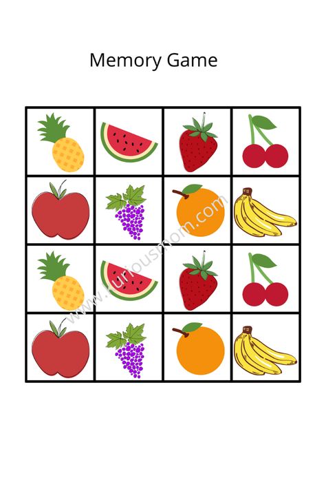 Fruits Vegetables Memory Game printable, free worksheets for kids, free printable for kids, fruits vegetable matching game, memory game Fruit Memory Game, Brain Gym For Kids, Fruits And Vegetables Pictures, Game Fruit, Free Worksheets For Kids, Storytime Crafts, Vegetable Pictures, Spy Games, Brain Gym