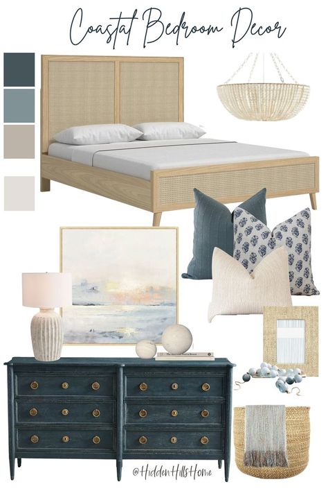 Coastal Bedroom Design mood board Modern Coastal Bedroom Master Suite, Farmhouse Coastal Bedroom Ideas, Hampton Coastal Bedroom, Blue And Tan Coastal Bedroom, Coastal Gray Bedroom, Coastal Bedroom Ideas Master Suite Cottage Style, Southern Coastal Decor Bedroom, California Casual Decor Master Bedrooms, Coastal Bedroom Dressers