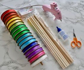 Diy Ribbon Wands Kids, Ribbon Dance Wand, Diy Ribbon Wands, Ribbon Twirlers Diy, Dancing Ribbon Wands, Ribbon Wands For Kids, Diy Ribbon Wand, Cheap Ribbon, Diy Streamers