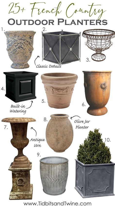 French Country Pots, French Country Garden Decor Pots & Planters, French Garden Pots & Planters, French Pots Garden, French Courtyard Garden Ideas Patio, French Front Door Decor, French Country Flower Pots, English Garden Pots & Planters, French Garden Planters