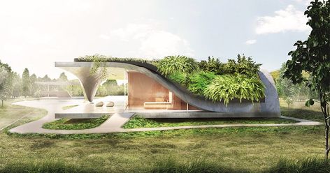 #architecture #readers #architectureinecuador a green organic roof tops estudio felipe escudero’s ‘house folds’ in ecuador: conceived for… Organic Roof Design, Organic Building Architecture, Green Roof Architecture, Green Roof Design, Organic Building, Roof Tops, Organic House, Roof Architecture, Rotorua