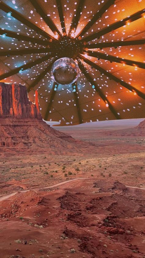 Desert 70s Aesthetic, Electric Rodeo Theme, Disco Core Aesthetic, Disco Cowboy Wallpaper, Desert Alien Aesthetic, Desert Disco Aesthetic, 70s Desert Aesthetic, Desert Party Aesthetic, Western Disco Aesthetic