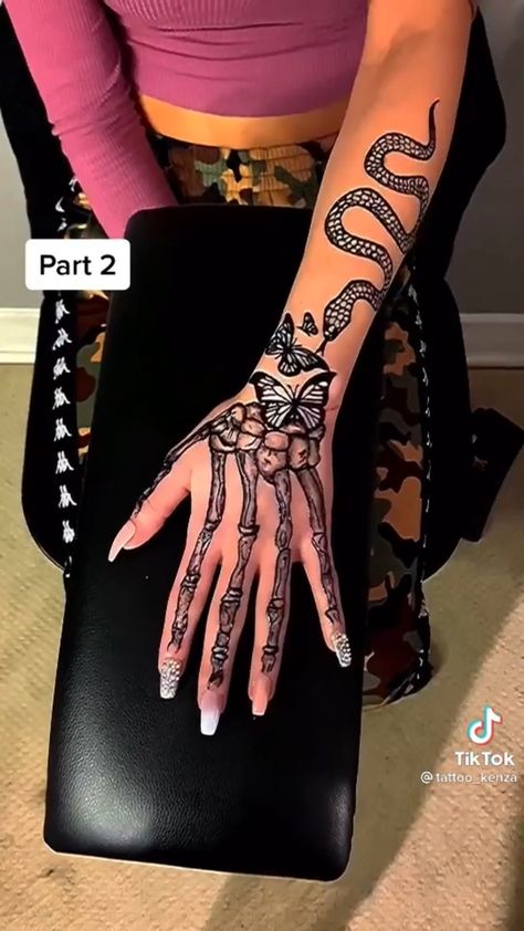 Bone Artwork, Bone Hand Tattoo, Skeleton Hand Tattoos, Butterfly Hand Tattoo, Skull Hand Tattoo, Hand Tattoos For Girls, Cute Hand Tattoos, Pretty Hand Tattoos, Sharpie Tattoos