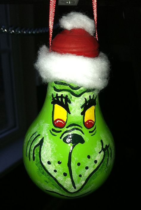 Hand Painted Grinch Light bulb Ornament for by OpenWindowArtwork, $10.00 Lightbulb Ornaments, Light Bulb Crafts, Painted Light Bulbs, Bulb Ornaments, Light Bulb Ornaments, Grinch Ornaments, Gourds Crafts, Painted Gourds, Painted Ornaments