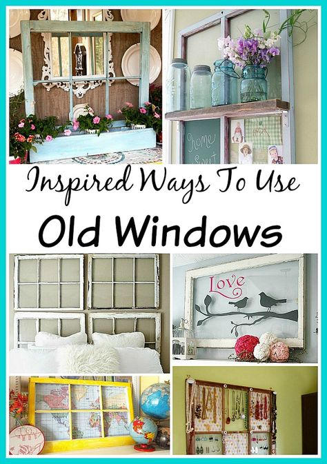 Great ideas ways to use your old windows in your home and garden! Unused Window Ideas, Used Windows Ideas, Repurposed Windows Decor, What To Do With Old Windows Ideas, Decorate Old Window Frames, Window Pane Ideas Wall Decor Living Room, Old Window Ideas For Living Room, Payne Window Ideas, Upcycle Window Frame