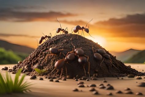 Photo ants on a mound of dirt with a sun... | Premium Photo #Freepik #photo #group #colony #ant #ants Ant Colony, Sunset Background, Psd Icon, Bird Prints, Vector Photo, Premium Photo, Ants, Image Search, Vector Images