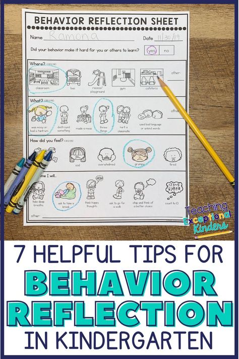 A completed behavior reflection sheet with pictures Behavior Interventions For Kindergarten, Special Needs Behavior Chart, Behavior Forms For Students, Behavior Goals For Kindergarten, Kindergarten Class Management Ideas, Think Sheets For Behavior Kindergarten, Kindergarten Behavior Plan, Self Monitoring Behavior Chart, Behaviour Reflection Sheet