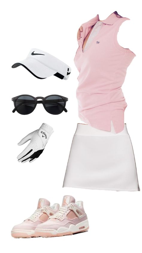 Pink Golf Outfits Women, Cart Girl Outfits Golf, Golf Girlfriend Outfit, Pink Golf Outfit, Golf 101, Cute Golf Outfits, Golf Swag, Girl Golf Outfit, Golf Aesthetic