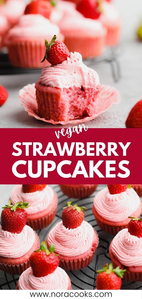 Strawberry Recipes Vegan, Vegan Strawberry Cupcakes, Strawberry Cake Birthday, Strawberry Cake Design, Strawberry Galette, Vegan Cupcake Recipes, Vegan Cupcake, Strawberry Cake Filling, Cake Filling