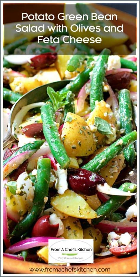 Potato And Green Bean Salad, Potato Green Bean, Green Bean Potato Salad, Potato And Green Bean, Traditional Potato Salad, Salad With Olives, Salad Snacks, Green Bean Salad Recipes, Green Bean Salad