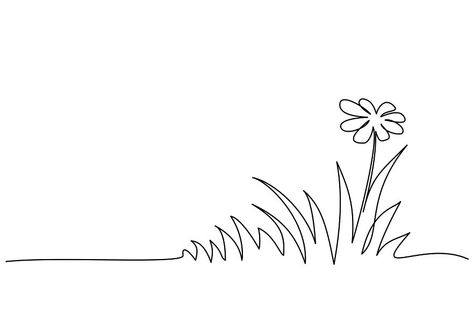 Abstract meadow line with grass and flowers chamomile. Continuous one line drawing. Vector illustration Grass And Flowers Drawing, Grass Line Art, Grass Doodle, Meadow Drawing, Grass Drawing, Grass And Flowers, Drawing Vector, One Line Drawing, Cute Easy Drawings