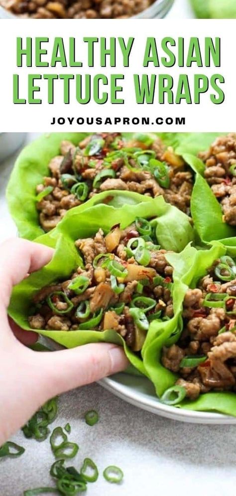 Asian Lettuce Wraps - an easy, healthy and low-carb Asian inspired appetizer or light meal for lunch or dinner. Flavorful ground pork or chicken tossed with shiitake mushrooms and water chestnuts in a savory sweet sauce, wrapped around crunchy lettuce. Simple Appetizers, Easy Lettuce Wraps, Wraps Easy, Asian Lettuce Wraps, Autumn Salad Recipes, Appetizer Dishes, Water Chestnuts, Shiitake Mushrooms, Autumn Salad