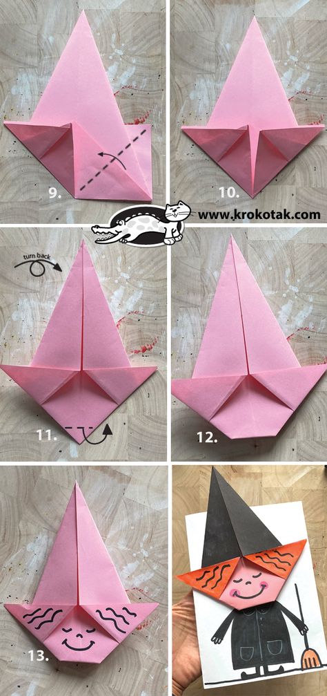 Paper Witch Craft, Origami Witch Hat, Witch Crafts Diy, Witch Diy Crafts, Witch Activities, Origami Witch, Origami Halloween, Diy Witch, Halloween Origami