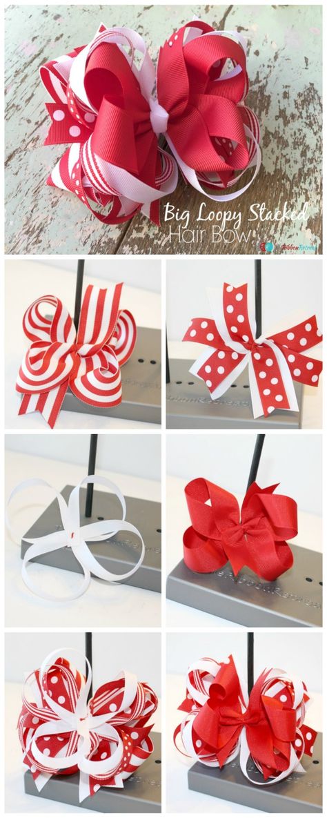 How To Make A Big Loopy Stacked Hair Bow - The Ribbon Retreat Blog Easy Hair Bows, Valentines Day Hair, Make Hair Bows, Easy Bow, Cheesecake Oreo, Stacked Hair Bow, Stacked Hair, Hair Bow Tutorial, Bows Diy Ribbon