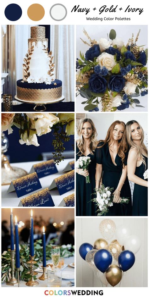 Ivory And Navy Wedding, Dark Navy And Gold Wedding, Navy Gold Ivory Wedding, White Gold And Navy Wedding, Blue Gold Flowers, Navy Ivory Wedding, Wedding Ideas Navy Blue And Gold, Sapphire Blue And Gold Wedding, Wedding Blue Gold White