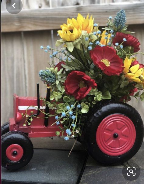 Dairy Table, Tractor Decor, Upcycled Planter, Patriotic Centerpieces, Red Truck Decor, Kitchen Centerpiece, Truck Decor, Grave Flowers, Cemetery Decorations