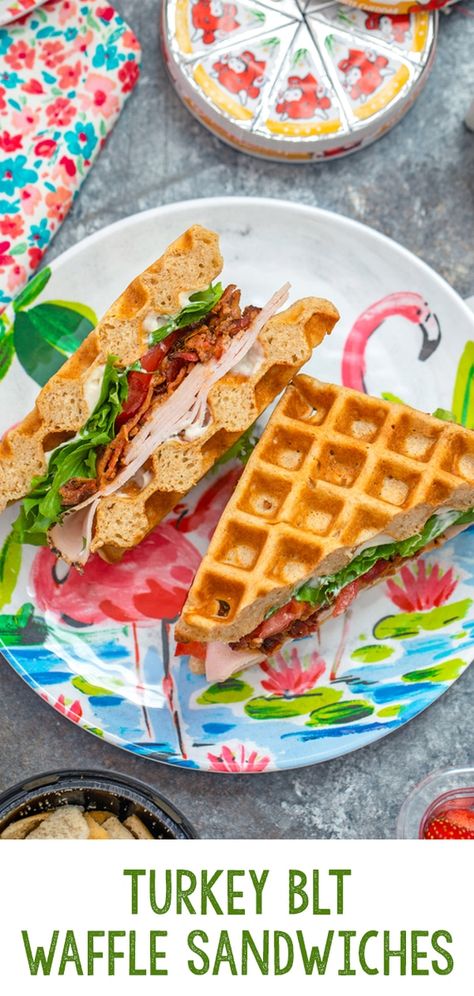 Waffle Sandwich Recipe, Lunch Spread, Turkey Blt, Waffle Sandwich Breakfast, Waffle Sandwiches, Waffle Iron Recipes, Veggies And Fruits, Eat At Home, Waffle Maker Recipes