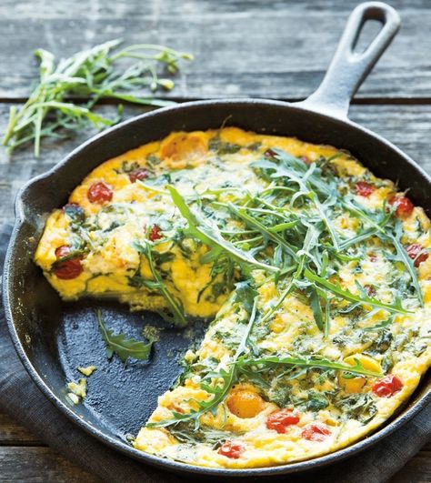 Garden Vegetable Meals, Tomato Feta Frittata, Frittata With Cottage Cheese, Arugula Egg Breakfast, Christmas Frittata, Arugula Quiche, Arugula Frittata, Eggs Substitute, Healthy Brunch Ideas