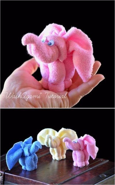 Baby Washcloth Animals, Washcloth Elephant, Elephant Towel, Washcloth Animals, Washcloth Crafts, Folding Towels, Girl Bedding, Towel Animals, Diy Towels