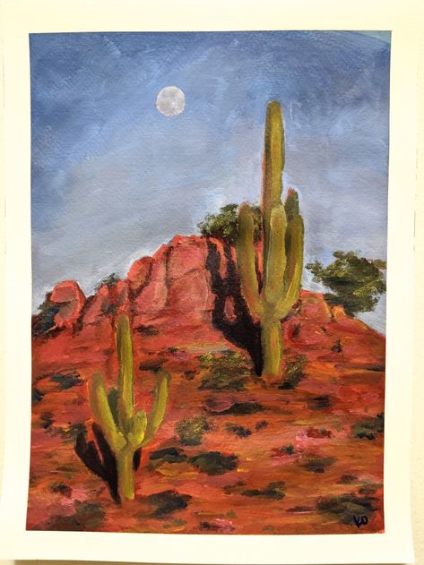 Desert Painting Acrylic Easy, Simple Desert Painting, Red Desert, Desert Painting, Call Art, Desert Cactus, Acrylic Art, Painting Inspiration, Painting Ideas