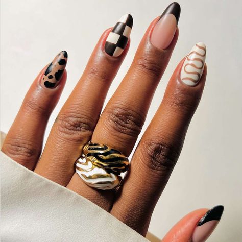 Mix Match Nail Designs, Short Matte Nail Designs, Short Almond Nail Ideas, Fall Almond Nails Ideas, Almond Nails Short, Nail Ideas For Fall, Almond Nails Ideas, Almond Nail Ideas, Fall Almond Nails