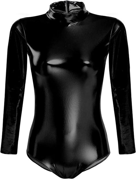 Leather Bodysuit Outfit, Black Long Sleeve Leotard, Black Leather Bodysuit, Leotard Gymnastics, Metallic Leotard, Cocktail Attire For Women, Rave Festival Outfits, Metallic Bodysuit, Festival Outfits Rave