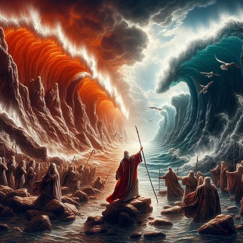 Moses Parting The Red Sea Tattoo, Moses Bible, Parting The Red Sea, Sea Tattoo, The Red Sea, Red Sea, Bible Art, When He, Drawing Ideas