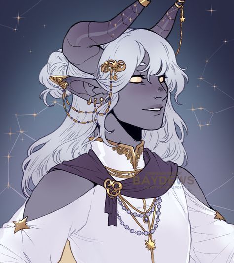 Tiefling Antlers, Nonhuman Character Design, Teifling Character Art, Dark Elf Character Design, Dnd Cleric Character Design, Teifling Character Design, White Tiefling, Dnd Cleric, Creation Art