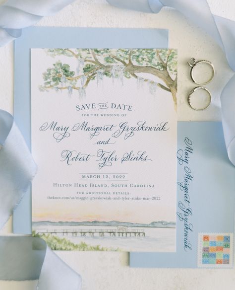 Charleston Save The Date, Save The Date Ideas Watercolor, Watercolor Save The Date Wedding, Coastal Save The Date, Bridal Stationary, Charleston Watercolor, Charleston Wedding Invitations, Summer Save The Date, Coastal Wedding Invitations