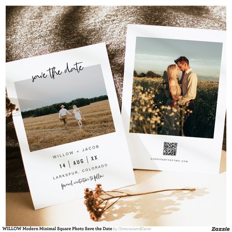 WILLOW Modern Minimal Square Photo Save the Date Invitation | Zazzle Save The Date Different Ideas, Save The Date Ideas For Weddings Photos, Polaroid Wedding Invite, Photo Save The Date Ideas, Modern Save The Dates With Photo, Spring Save The Date Ideas, Save The Date Ideas Simple, Cricut Save The Date Ideas, Cute Save The Date Ideas