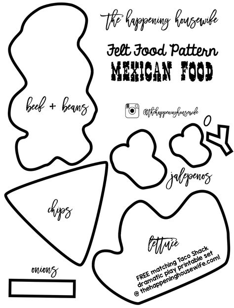 Felt Food Templates Pattern Free Printable, Felt Play Food Patterns Free, Felt Food Patterns Free Templates, Felt Taco, Felt Food Pizza, Felt Food Templates, Felt Kitchen, Felt Food Patterns Free, Felt Patterns Free