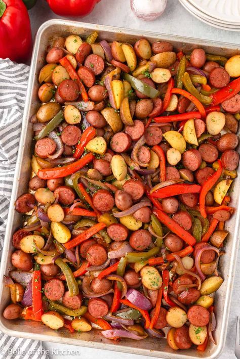 Sheet Pan Sausage, Peppers, and Potatoes Sausage And Peppers Potatoes Oven, Sausage Peppers Onions And Potatoes Sheet Pan, Sausage Pepper Potato Sheet Pan, Cajun Sausage Sheet Pan Dinner, Beef Sausage Sheet Pan Dinner, Sheet Pan Maple Dijon Sausage, Sausage Peppers And Onions Sheet Pan, Chicken Peppers Potatoes, Sheetpan Sausage And Veggies Oven