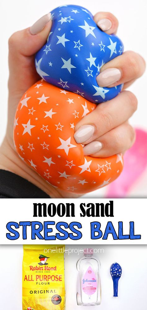 This moon sand stress ball is SO FUN and really easy to make! Use flour, baby oil, and a balloon to make a stress ball with a moldable texture and a super satisfying squish. Such a great sensory activity, an easy DIY fidget toy, and a really simple craft for kids, tweens, and teens! Stressball Balloon Ideas, Sensory Balls Diy, Diy Stressball With Flour, Balloon Fidgets Diy, How To Make A Diy Stressball, Balloon Activity For Kids, Diy Stressball Balloon Simple, Stressball Balloon, Fidget Board Diy