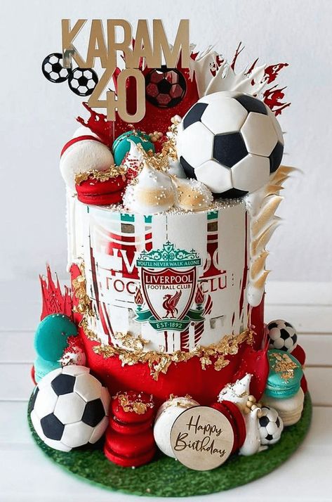 Lfc Birthday Cake, Liverpool Cake Design, Football Cake Liverpool, Liverpool Birthday Party Ideas, Liverpool Party Ideas, Liverpool Birthday Cake For Men, 11th Birthday Cake Boy, Liverpool Cake Ideas Birthday, Liverpool Birthday Cake